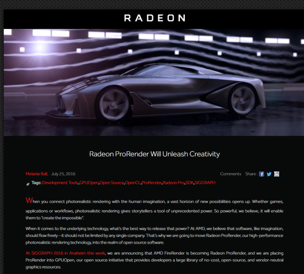 AMD 开源照片级渲染引擎 Radeon ProRenderAMD 开源照片级渲染引擎 Radeon ProRender